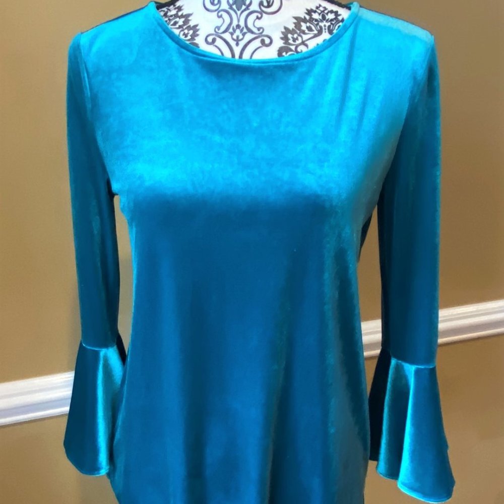 LIMITED Velvet Bell Sleeve Tie Top, Xs Deep Blue
